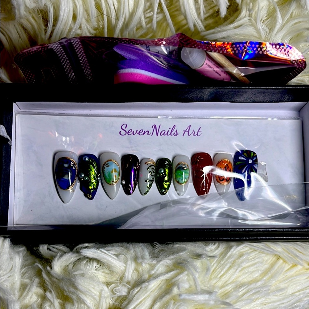 SevenNails Etsy Size Small Press On Nails Art Colorful Nail Set